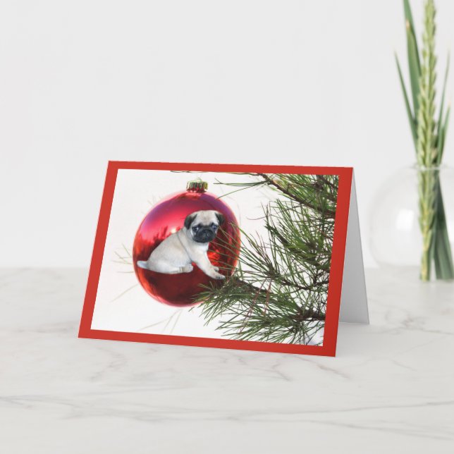Pug Christmas Card Hanging Ball (Front)