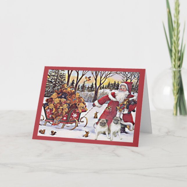 Pug Christmas Card Santa Bears In Sleigh (Front)