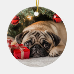 Pug Christmas Ceramic Tree Decoration