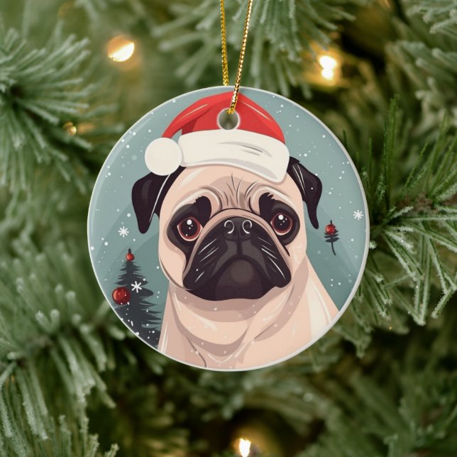 Pug Christmas Ceramic Tree Decoration (Tree)