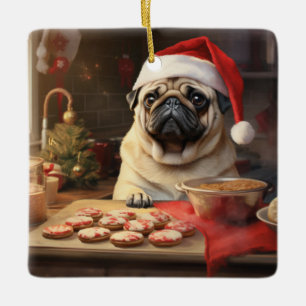 Pug Christmas Cookies Festive Holiday Ceramic Ornament