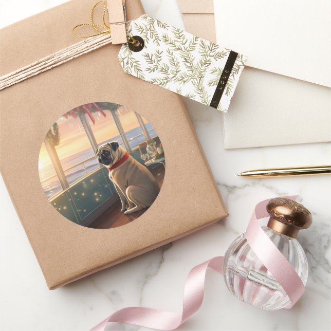 Pug Christmas Cruise: Pawsome Holiday Delight Classic Round Sticker (Gifting)