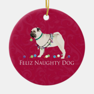 Pug Christmas Design Ceramic Tree Decoration