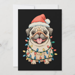 Pug Christmas Dog Sant Hat Xmas Lights Pugmas Holiday Card