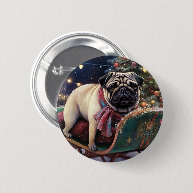Pug Christmas Festive Season 6 Cm Round Badge (Front & Back)