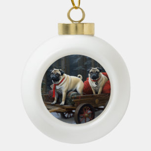 Pug Christmas Festive Season Ceramic Ball Christmas Ornament