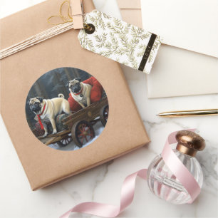 Pug Christmas Festive Season Classic Round Sticker