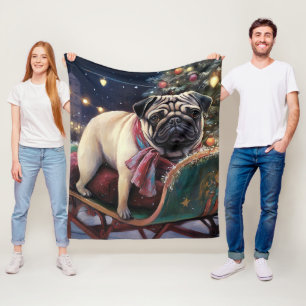 Pug Christmas Festive Season Fleece Blanket
