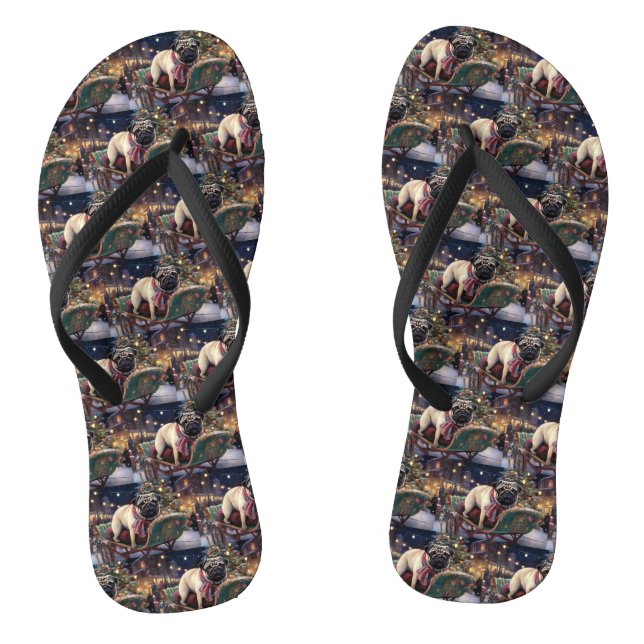 Pug Christmas Festive Season Flip Flops (Footbed)