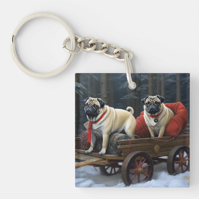 Pug Christmas Festive Season Key Ring (Front)