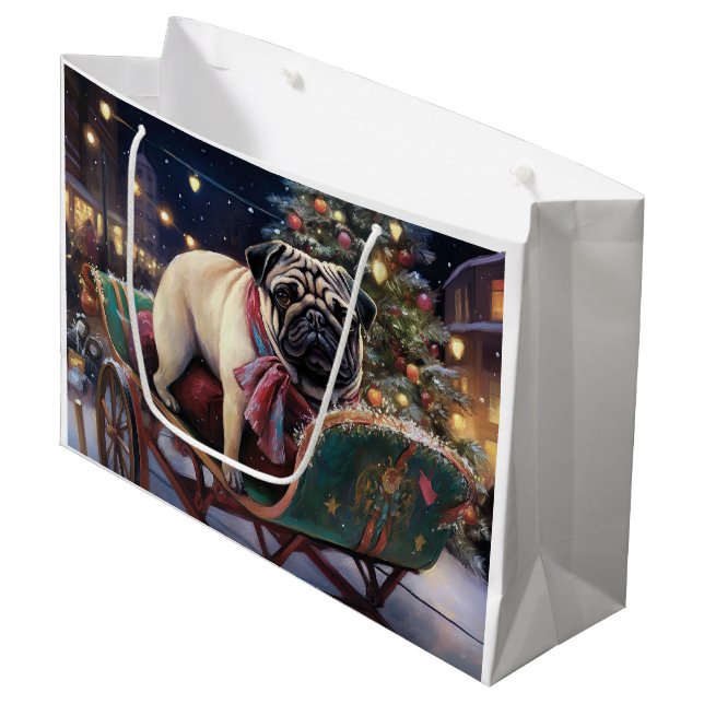 Pug Christmas Festive Season Large Gift Bag (Front Angled)
