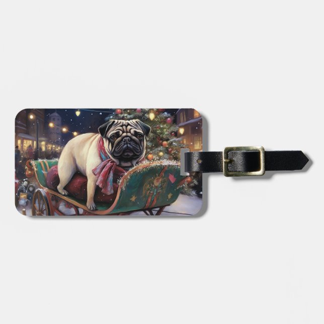 Pug Christmas Festive Season Luggage Tag (Front Horizontal)