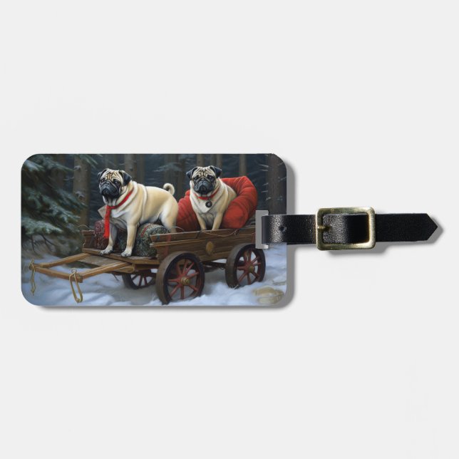 Pug Christmas Festive Season Luggage Tag (Front Horizontal)