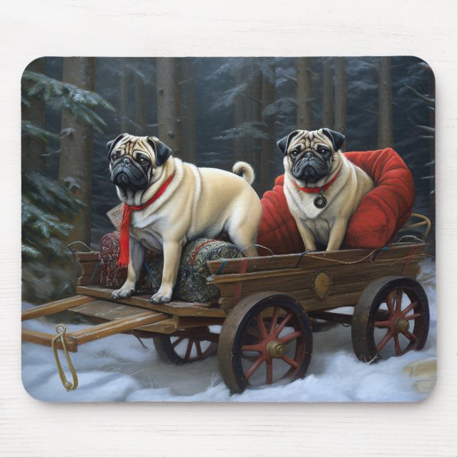 Pug Christmas Festive Season Mouse Mat (Front)