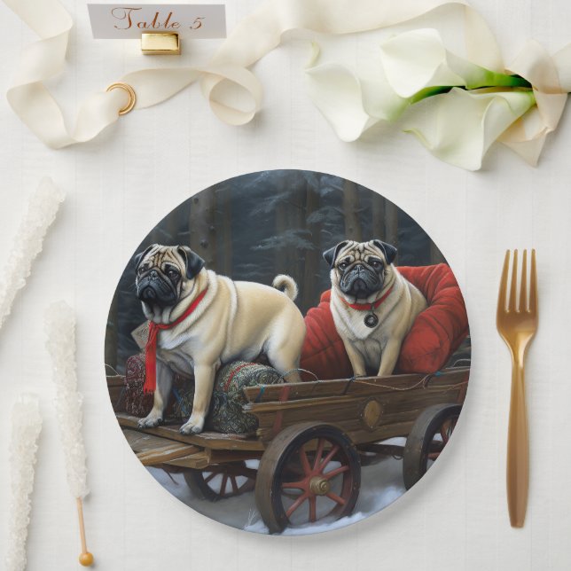 Pug Christmas Festive Season Paper Plate (Wedding)