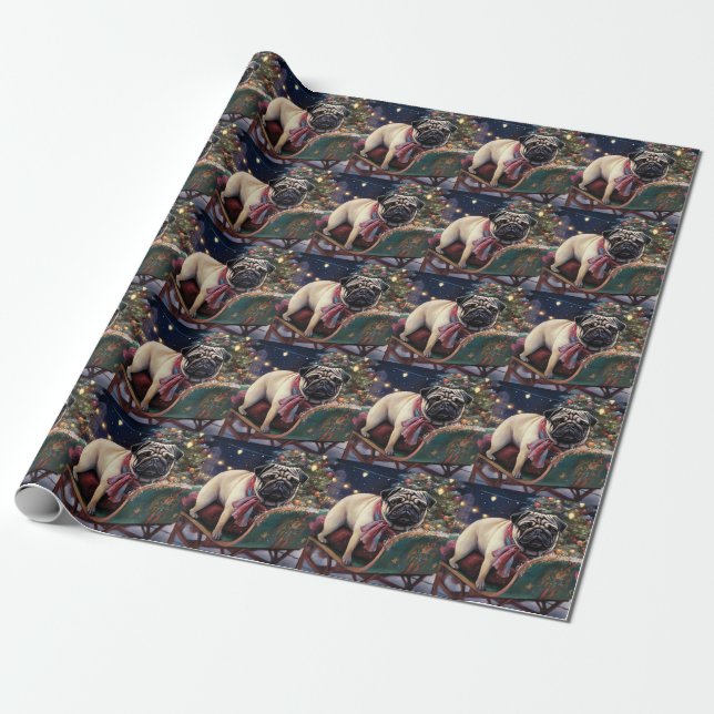Pug Christmas Festive Season Wrapping Paper (Unrolled)