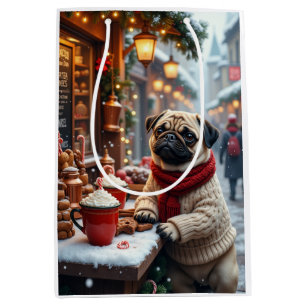 Pug Christmas Hot Chocolate Art Medium Gift Bag
