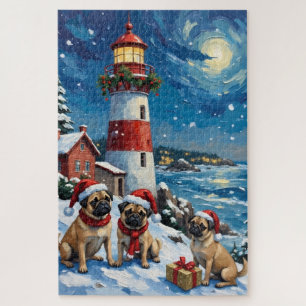 Pug Christmas Lighthouse Holiday Jigsaw Puzzle