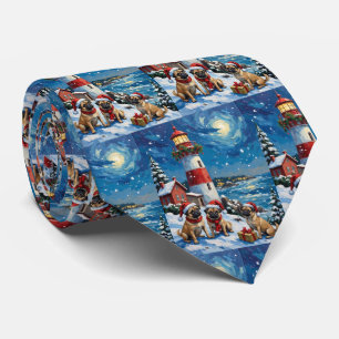 Pug Christmas Lighthouse Holiday Tie