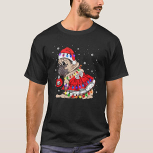 Pug Christmas Lights X mas Ball Santa Hat For Pupp T-Shirt
