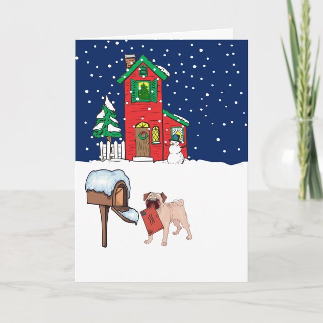 Pug Christmas Mail Holiday Card (Front)