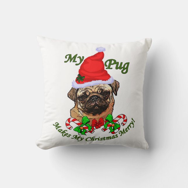 Pug Christmas Merry Cushion (Front)