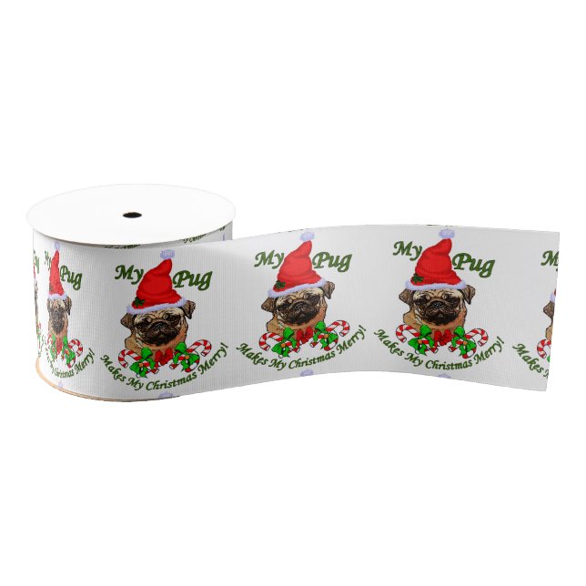Pug Christmas Merry Grosgrain Ribbon (Spool)