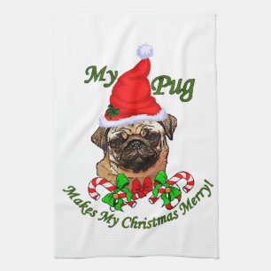 Pug Christmas Merry Tea Towel