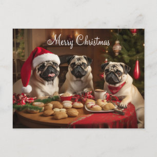 Pug Christmas party Postcard