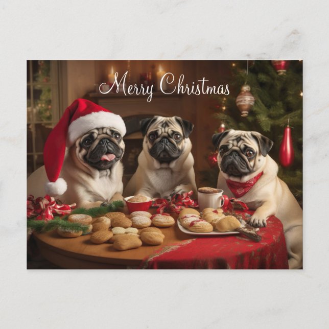 Pug Christmas party Postcard (Front)