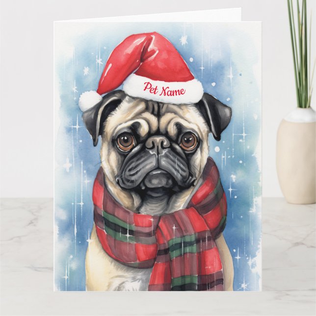 Pug Christmas Personalised Santa Paws Festive Card (Front)