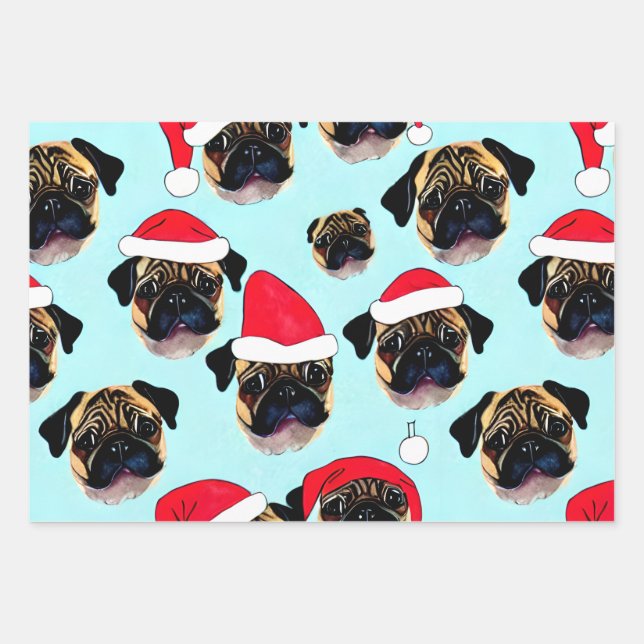 Pug Christmas present wrapping paper (Front)