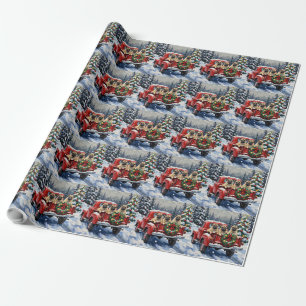 Pug Christmas Red Truck Holiday Wrapping Paper