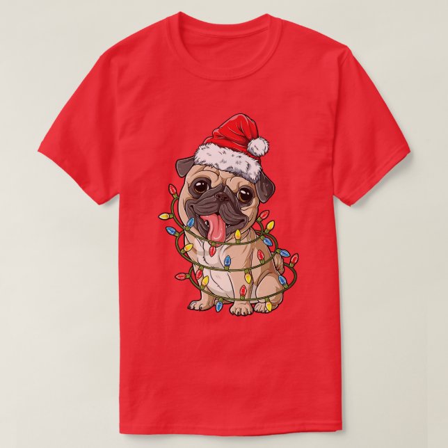 Pug Christmas Santa Hat Xmas Lights Boys Pugmas Do T-Shirt (Design Front)