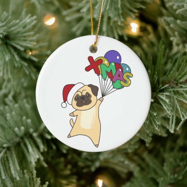 Pug Christmas Snow Winter Animals Dogs Adult Cloth Ceramic Tree Decoration (Tree)