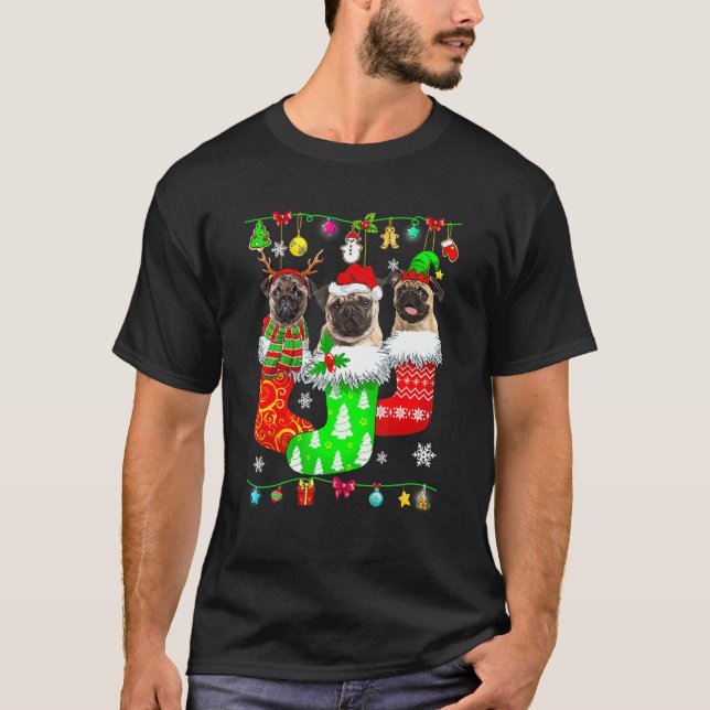 Pug Christmas Socks Pajama Pug Dog Puppy  Reindeer T-Shirt (Front)