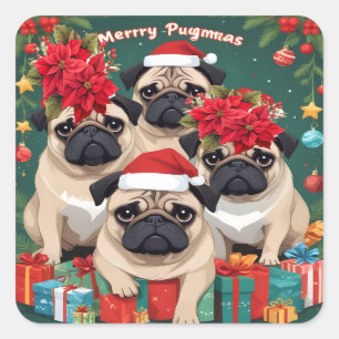 Pug Christmas Square Sticker