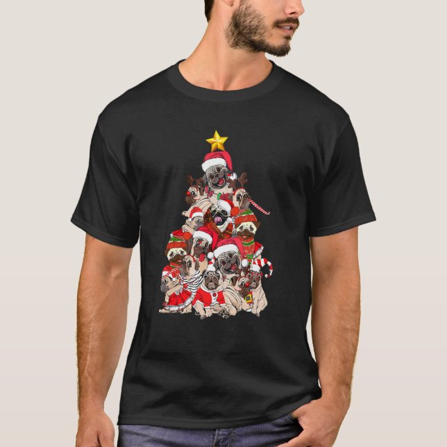 Pug Christmas Tree Dog Santa Merry Pugmas Xmas T-Shirt (Front)