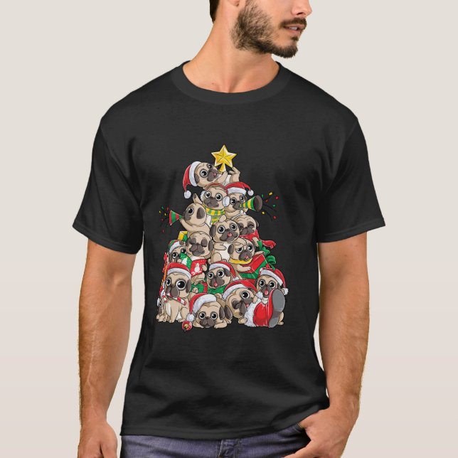 Pug Christmas Tree Dog Santa Xmas Boys Girls Merry T-Shirt (Front)