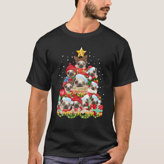 Pug Christmas Tree Dog Santa Xmas Boys Girls Merry T-Shirt (Front)