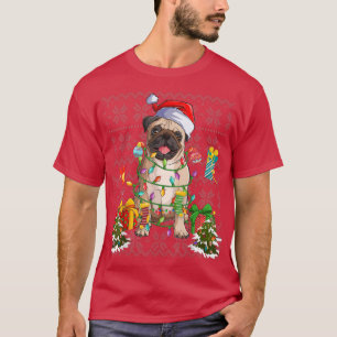 Pug Christmas Tree Lights Cute Dog Owner Xmas Pug T-Shirt
