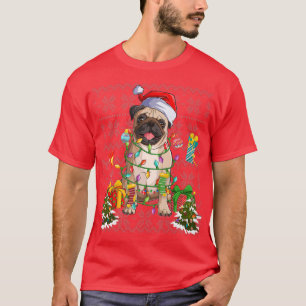 Pug Christmas Tree Lights Cute Dog Owner Xmas Pug  T-Shirt
