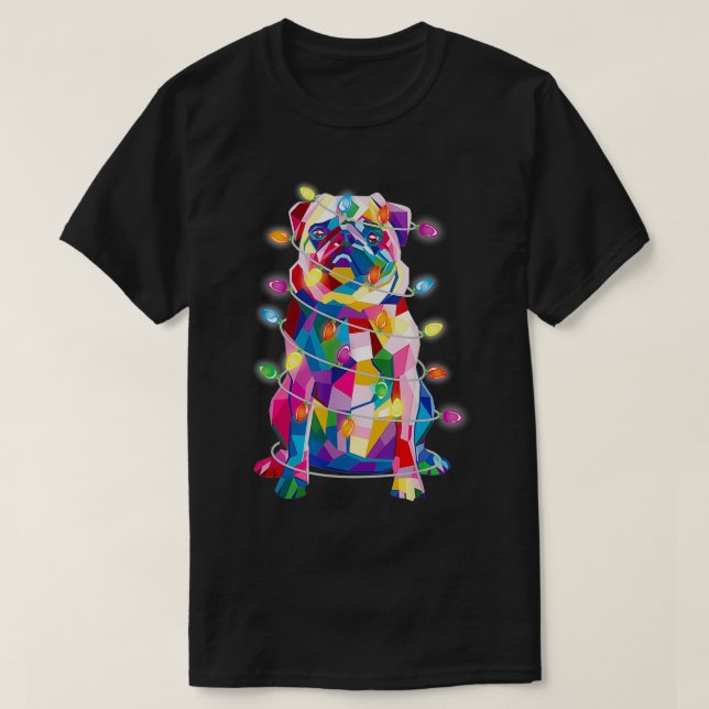 Pug Christmas Tree Lights Dog Mom Dad Xmas Pug  T-Shirt (Design Front)