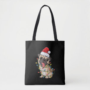 Pug Christmas Tree Lights Santa Dog Boys Pug Tote Bag