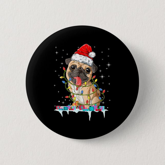 Pug Christmas Tree Lights Santa Dog Xmas  6 Cm Round Badge (Front)