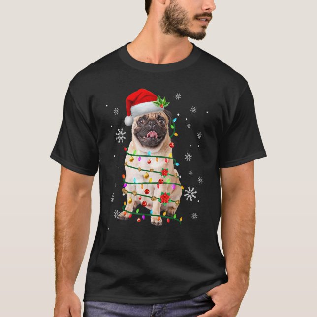 Pug Christmas Tree Lights Santa Dog Xmas  Boys Pug T-Shirt (Front)