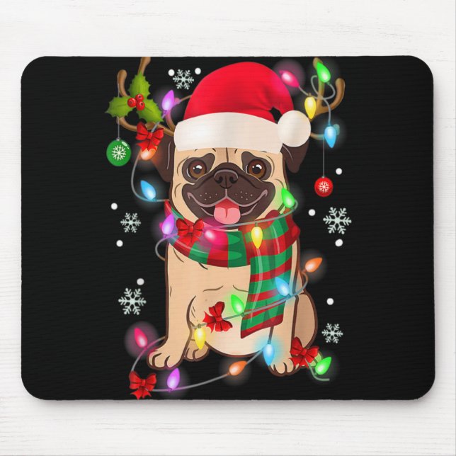 Pug Christmas Tree Lights Santa Dog Xmas Boys Pugm Mouse Mat (Front)