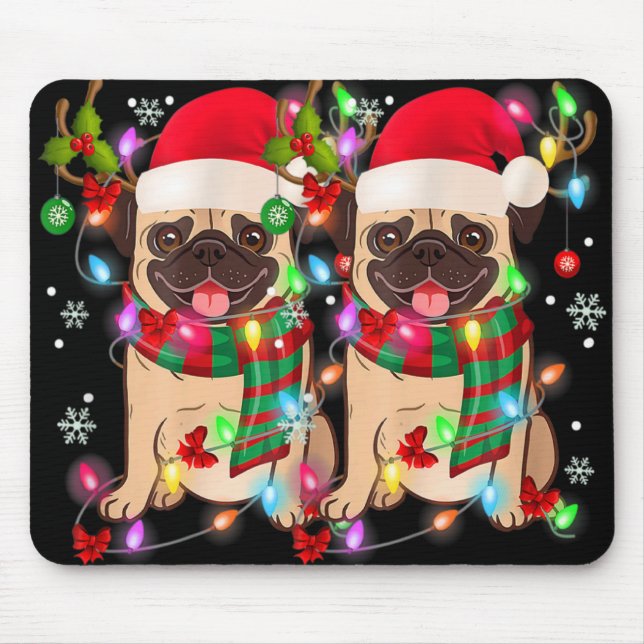 Pug Christmas Tree Lights Santa Dog Xmas Boys Pugm Mouse Mat (Front)