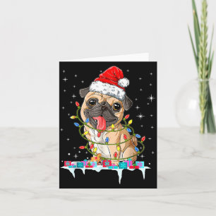 Pug Christmas Tree Lights Santa Dog Xmas Card