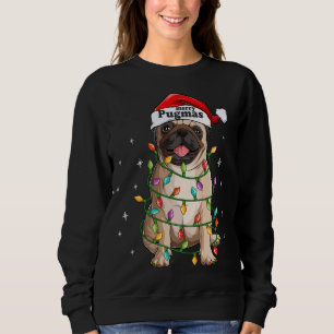 Pug Christmas Tree Lights Santa Dog Xmas Funny Mer Sweatshirt